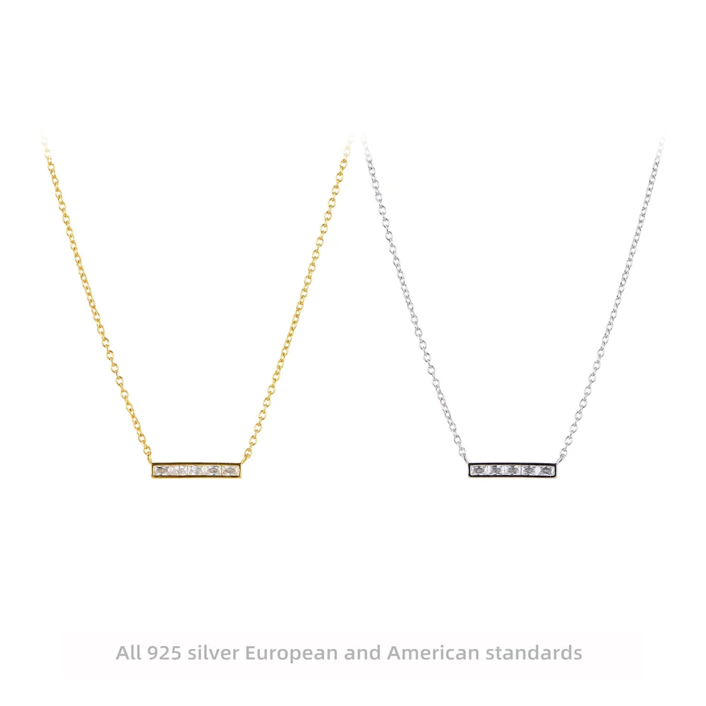 

Korean 925 Sterling Silver INS Square Zircon Necklace for Women, Temperament Minimalist Collarbone Chain
