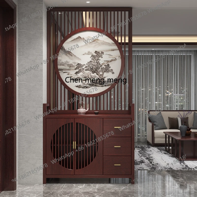 New Chinese-style all-solid wood home screen partition, living room, entrance cabinet, shoe cabinet, locker integrated