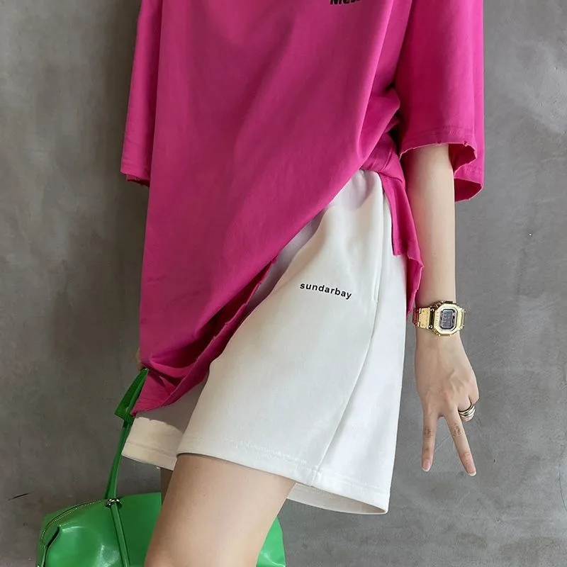 Nuevo traje deportivo informal holgado para mujer, pantalones cortos finos, sueltos y versátiles de manga corta, conjunto de dos piezas a la moda, Tops de moda