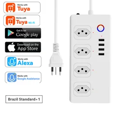 8 Ports WiFi Smart Brazil Power Plug 4 Outlets 4 USB Charing Sockets Alexa Google Home Voice Assistant Single Socket Timer