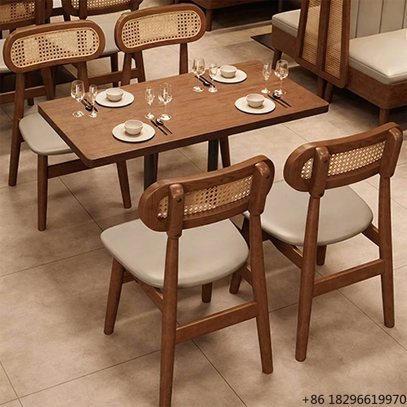 

Southeast Asian Style Eco-Friendly 4 Seater Restaurant Table Chair Solid Wood Rattan