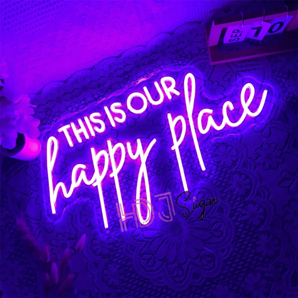 This is Our Happy Place Led Neon Sign Coffee Bar Decoration Bar Club Decor Neon Lights Wall Hanging LED Lamps Signs Room Decor