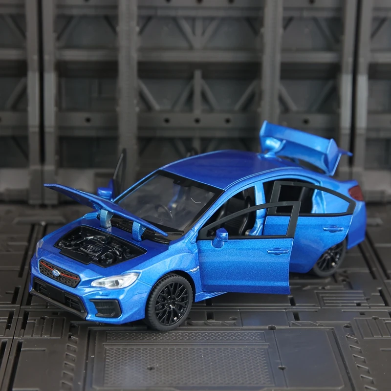 1:30 simulación Subaru WRX STI puertas de modelo de coche de carreras de aleación y capó de motor, el maletero se puede abrir tiene sonido y iluminación