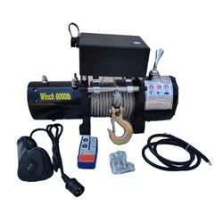 12V/24V 6000 lbs Steel wire Rope Electric Winch For Traction Portable Winch Car Trailer Truck Off Road with Wireless Control