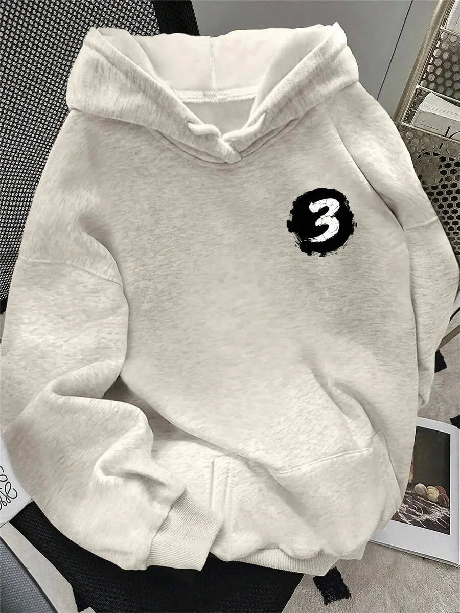 

Autumn and Winter Style Bold Number 3 Print Cotton Hoodie Ideal for Those Who Love Minimalist and Edgy Fashion Touch of Boldness