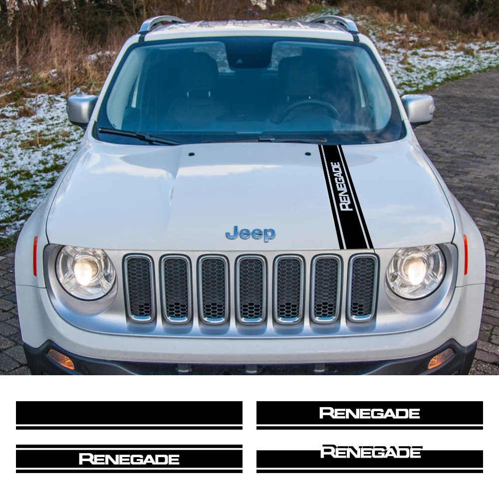 Car Hood Cover Sticker For Jeep Renegade 2016 -2023 Stripes Styling Vinyl Film Decal Auto Accessories Multiple Styles Available