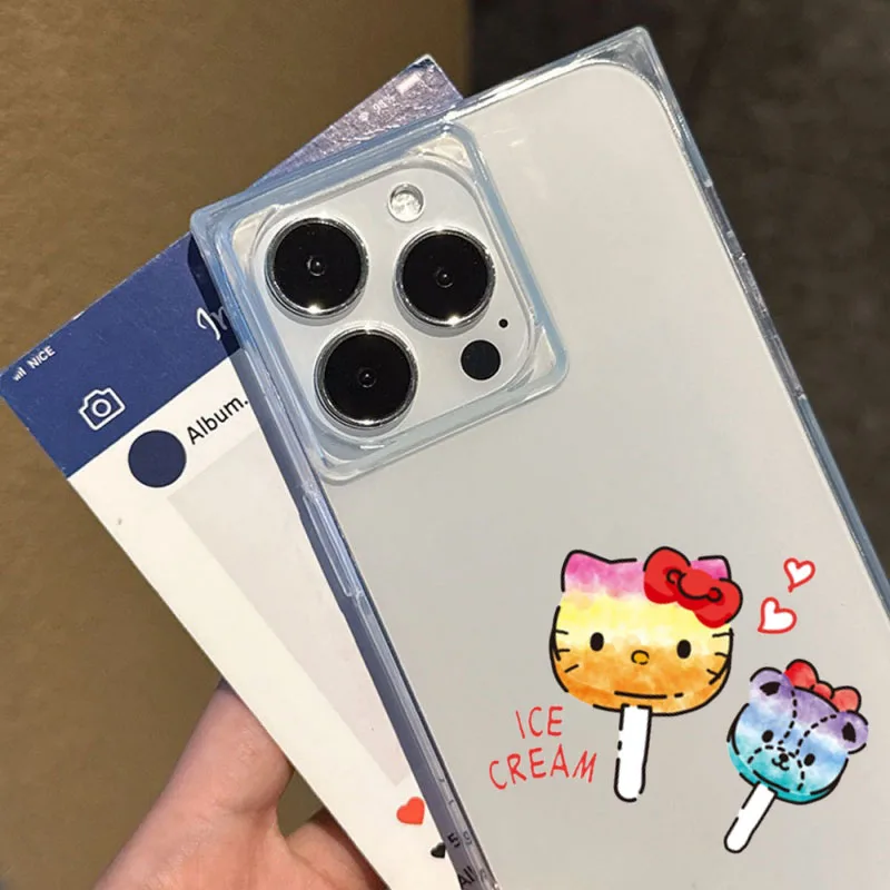 حافظة هاتف هالو كيتي شفافة مربعة ناعمة مضادة للخدش وسائد هوائية زاوية متوافقة مع آيفون 12 13 14 15 16 17 #6