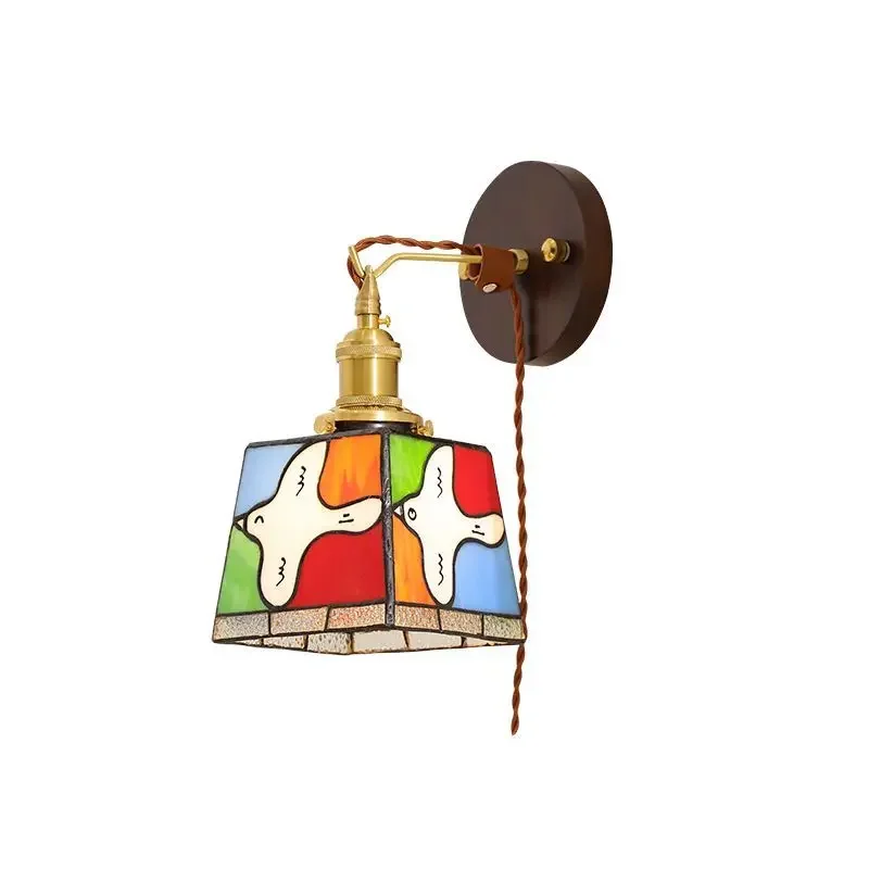 Stained glass bedside wall lamp, retro creative peace dove living room bedroom background