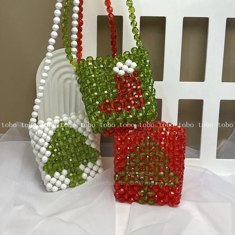 New Christmas Gift Candy Color Mini Box Bags Original Girls Sweet Cute Candy Homemade Transparent Beaded Woven Crossbody Bags