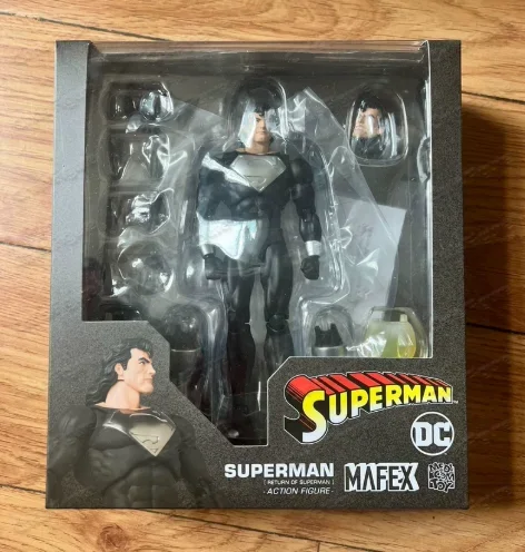 [Envío Rápido] Medicom Toy Mafex 150 Superman Negro Edición Cabello Largo, Superman Regresa, Figura de Acción de Superman, Juguetes Coleccionables