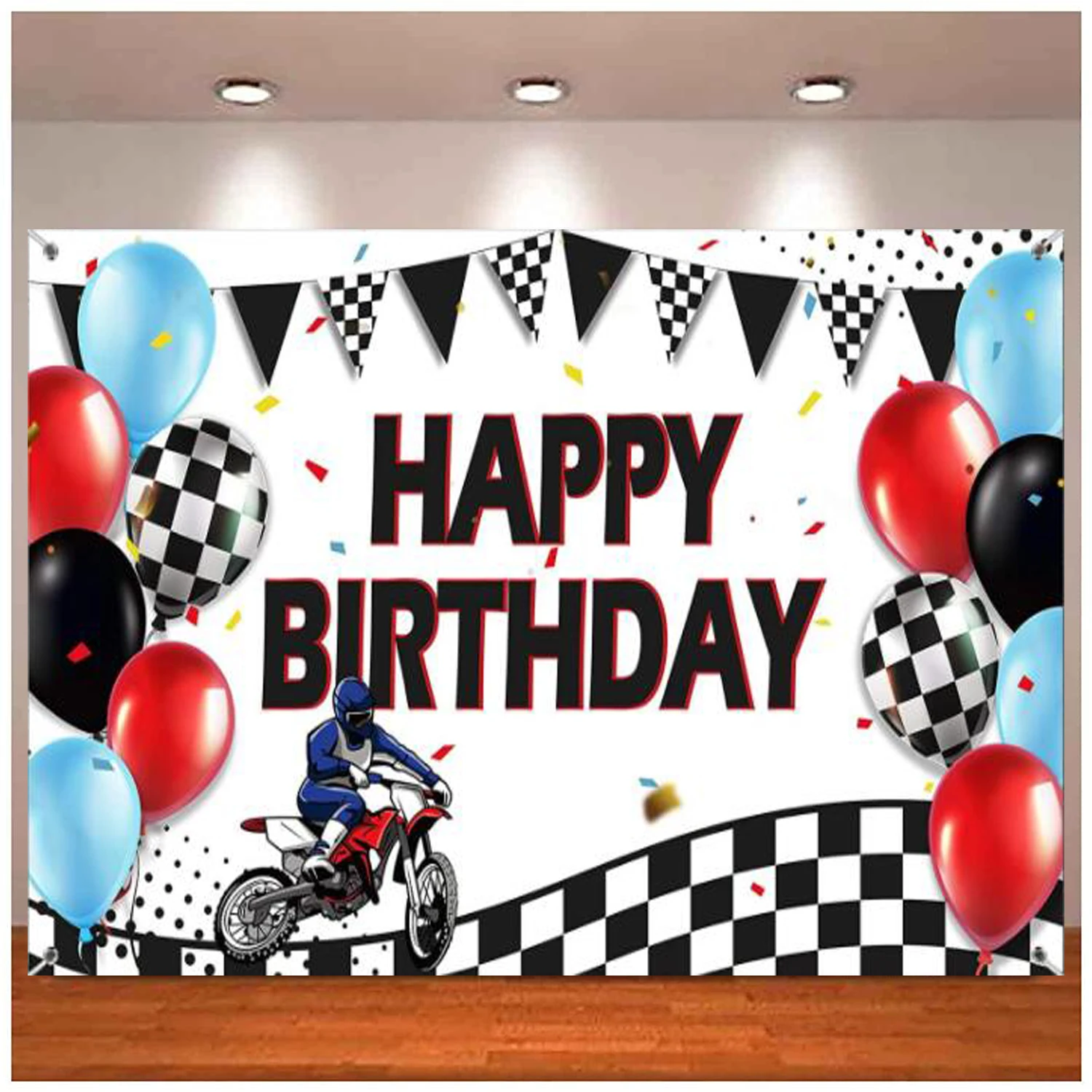 Dirt Bike Party Decor Motocross Birthday Party Supplies Backdrop Banner Motocross Racing Banner Balloons Tire Track Background