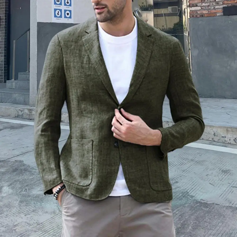 Men Blazer Business Suit Jacket Slim Fit Solid Color Long Sleeve Suit Coat Single Breasted Turndown Collar Blazer Streetwear