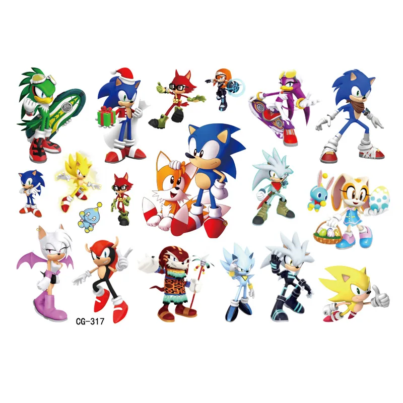 8Pcs/Set Cartoon Anime Sonic Tattoo Stickers Children\'s Temporary Tattoos Body Art Cosplay Party Toys for Kids Gifts