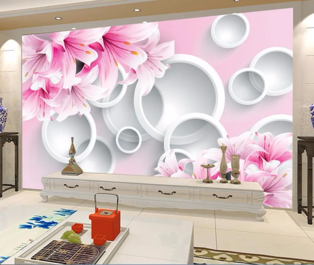 Papel de parede 사용자 정의 사진 벽화 벽 종이 장미 정원 핑크 장미 물 목가적 인 TV 배경 벽 3d 벽지