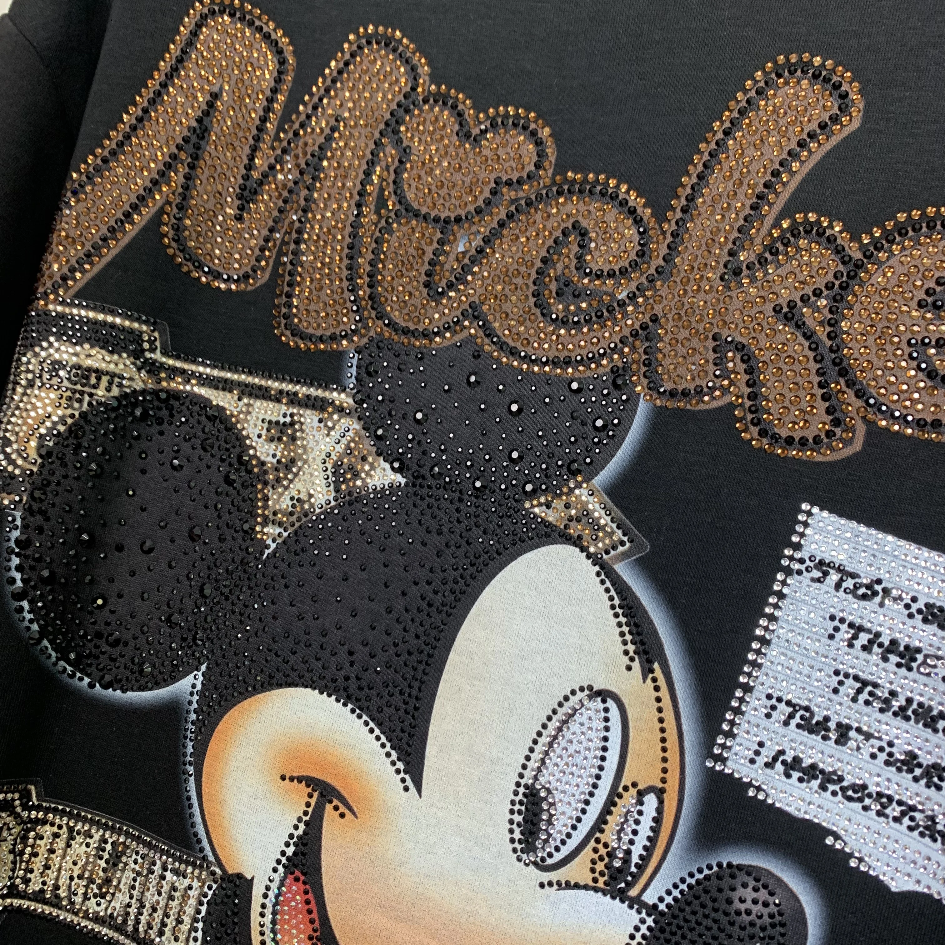 

Leopard Cartoon Fashion Graphic T Shirts Trendy Brand Heavy Rhinestone Rhinestone Loose Short Sleeve T-Shirt for Women