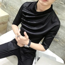 2018 Summer Gothic Shirt Ruffle Designer Collar Shirt Black And White Korean Men Fashion Clothing Prom Party Club Even Shirts