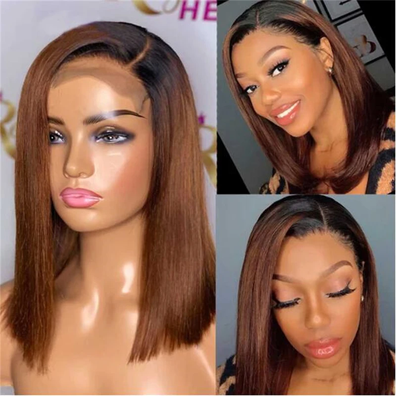 

Preplucked 180Density 5x5 Silk Base 26inch Ombre Brown Straight Jewish Human BabyHair HDLace Wig European Hair Glueless