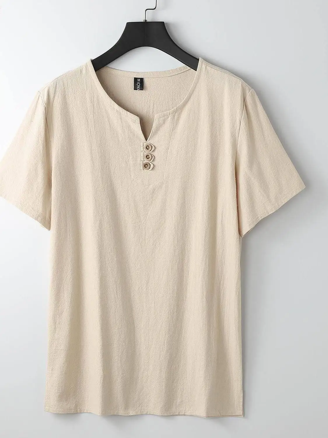 

Летняя мужская футболка свободного кроя из льняно-хлопковой смеси с коротким рукавом, дышащая, комфортная, с V-образным вырезом, для повседневной носки