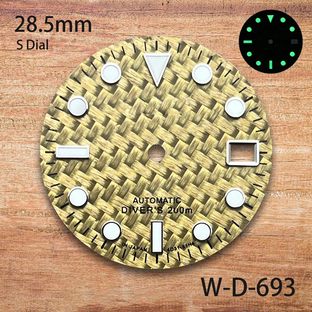 28.5mm S Logo Carbon Fiber Dial Fit NH35/NH36/4R/7S Movement Green Luminous Diving High-Quality Watch Modification Accessories