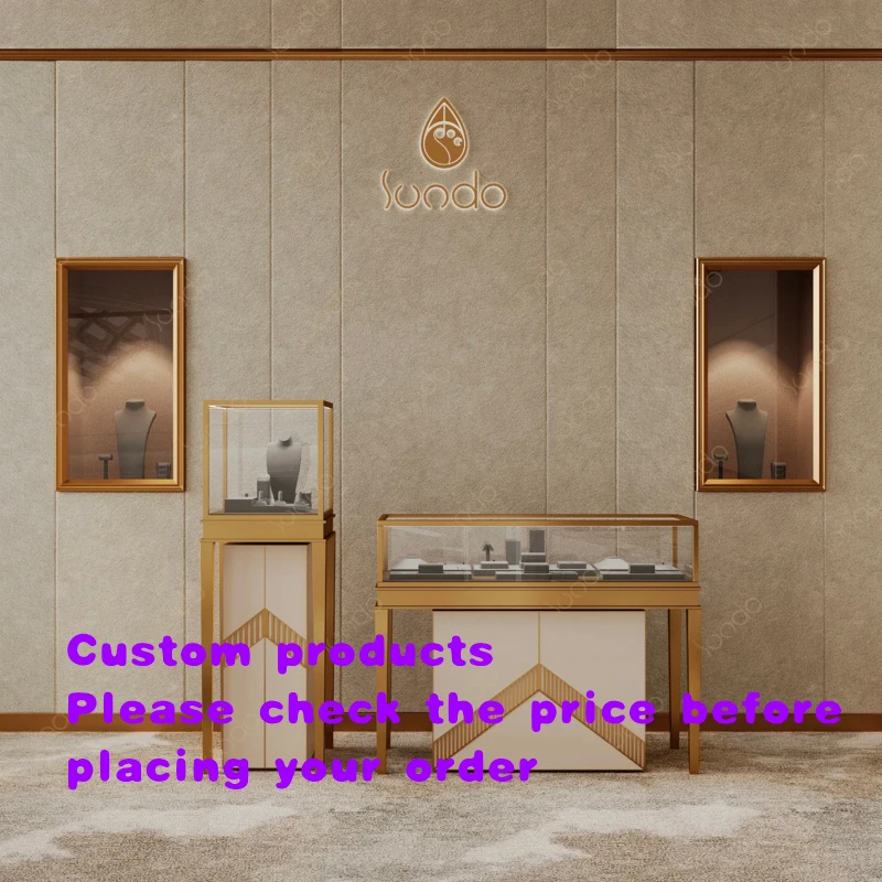custom.SUNDO High Quality Custom Jewelry Showcase LED Lighting Tempered Glass Black Cabinet ForJewelry Mall Display