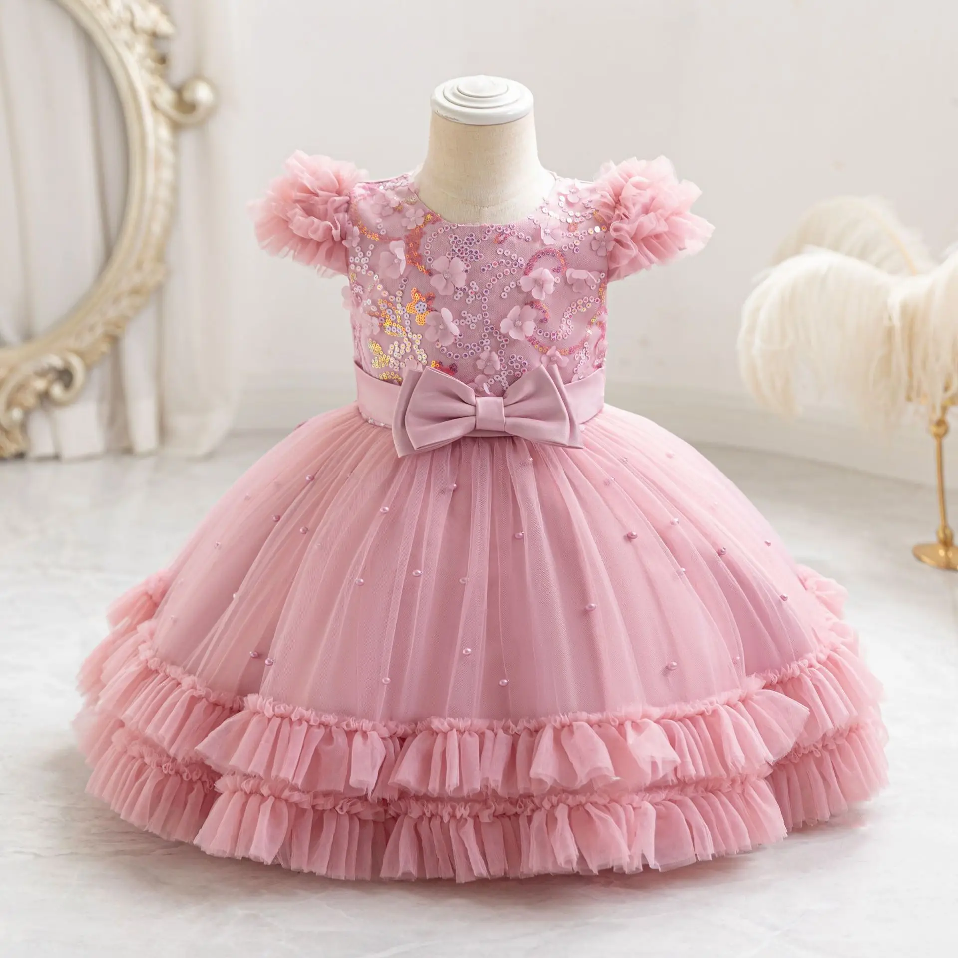 

Charlotte Stylish Toddler Baby Toddler 3D Flower Appliqued Birthday Party Formal Pageant Flower Girl Dress