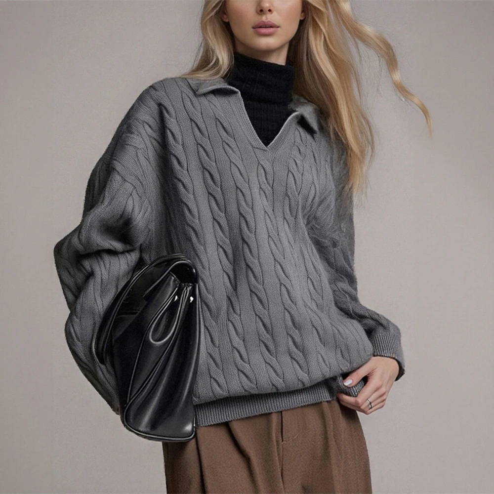 

Women's Long Sleeve V Neck Sweaters Autumn Winter Fashion Elegant Casual Plain Cozy Top