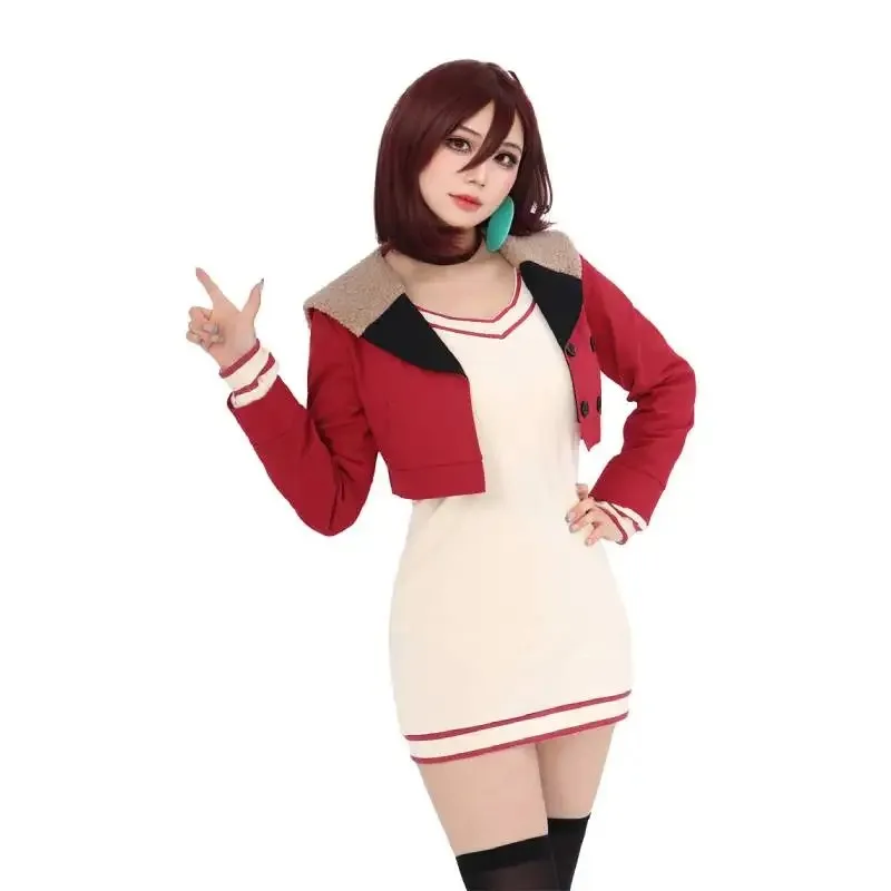 

Momo Ayase Cosplay Anime Dandadan Fantasia Red Suite Jacket Knitted Dress Set Girls Halloween Carnival Party Suit