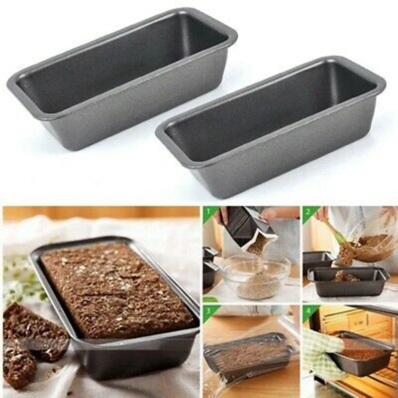 2Pcs Bread Pans For Baking Nonstick Carbon Steel Loaf Pan Tray Toast Mold Cake Loaf Pastry Toast Box Baking Pan Bakeware