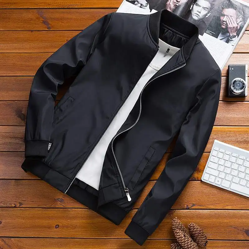 

Men's Baseball Jaet Outerwear Long Sve Slim Fit Autumn Faion Pure Color No Collar Bae Embroidery Side S kets