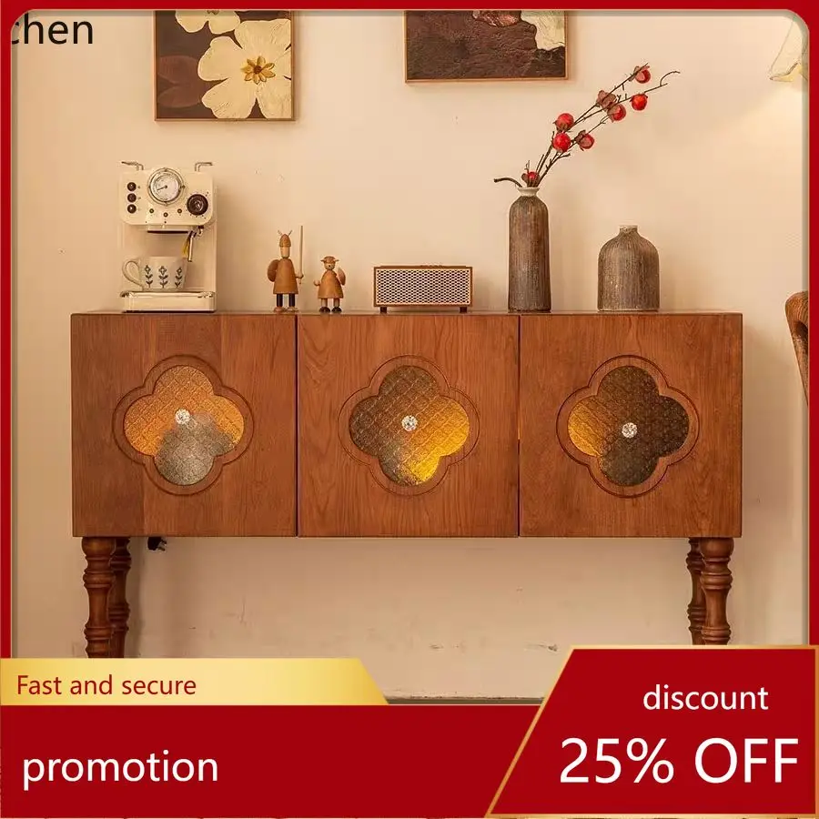 

HT ash wood retro Chinese style living room foyer side cabinet entry all solid wood storage entrance cabinet