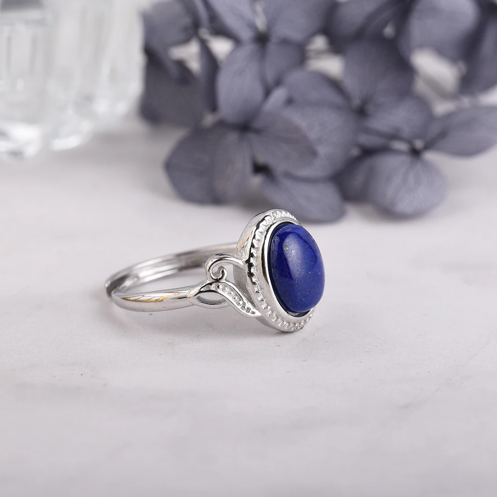 ITSMOS Natural Lapis Rings Silver Plated Copper Oval Stone Lapis Lazuli Band Rings Dainty Luxury Jewelry for Women Gift