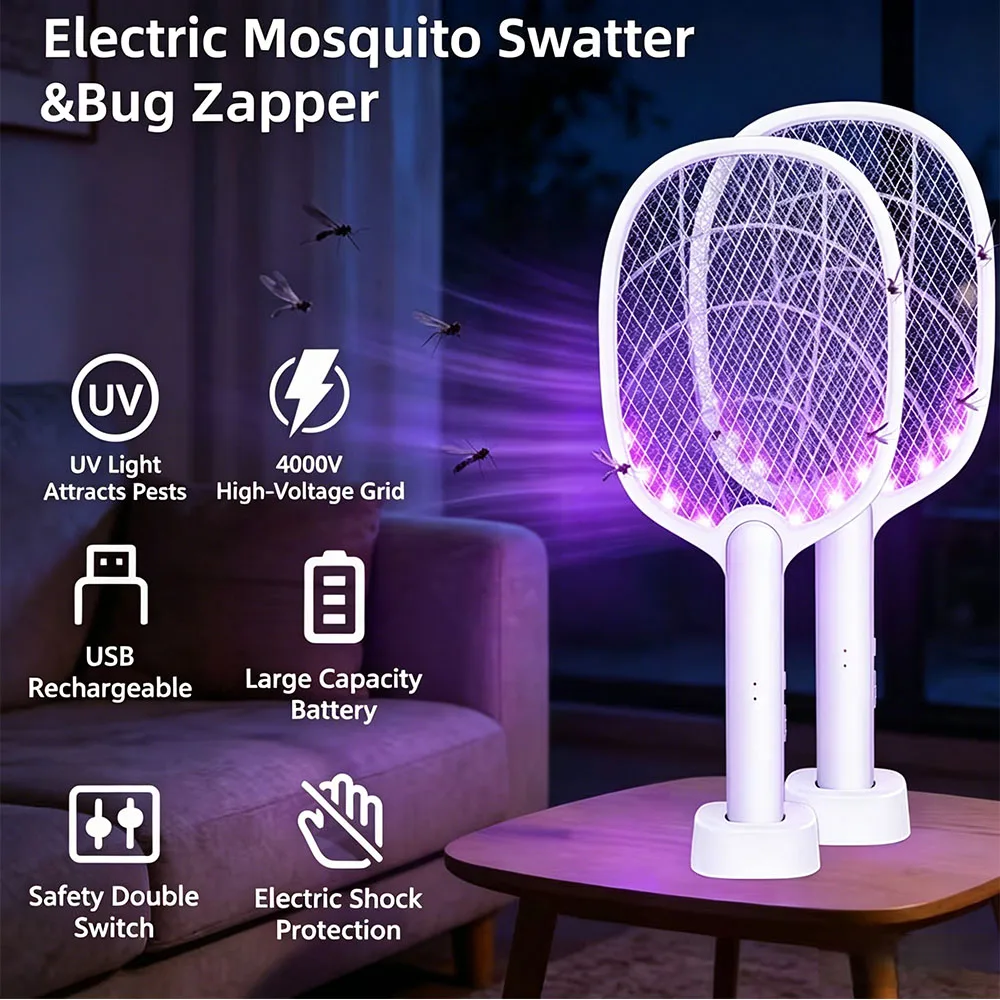 1/2PCS Electric Mosquito Swatter Type-C Rechargeable Mosquito Killer Lamp Insect Fly Zapper Indoor Outdoor Pest Control