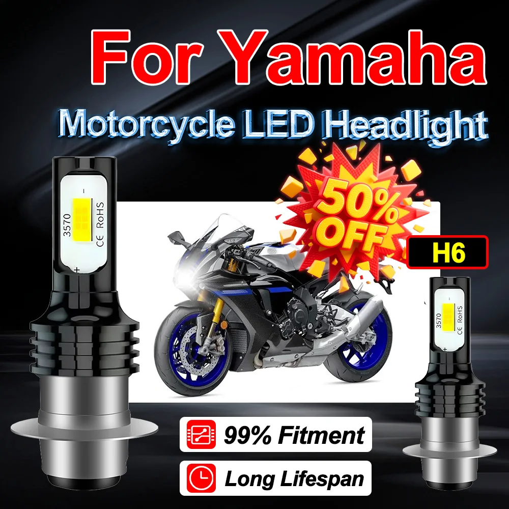 

1X 2X H6 BA20D For Yamaha 20000LM Motorcycle LED Headlight Ampoule 150W Hi-Lo Beam Auxiliary Light Lamp Bulb 6000K High Quality