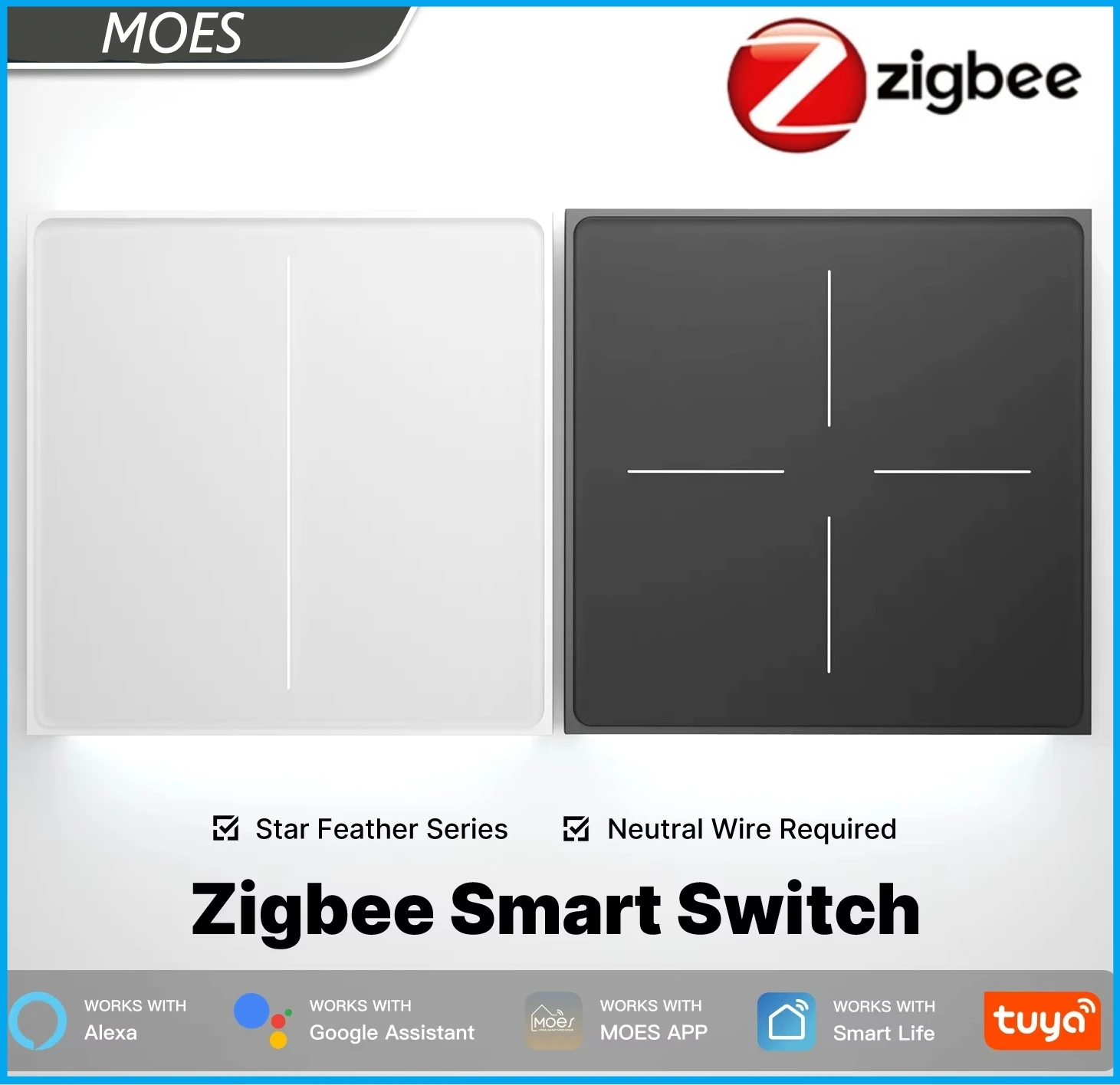 

Moes ZigBee Wall Touch Smart Light Switch 2in1 APP Remote Control With Smart Life Tuya Home Assistant Compatible Alexa Google