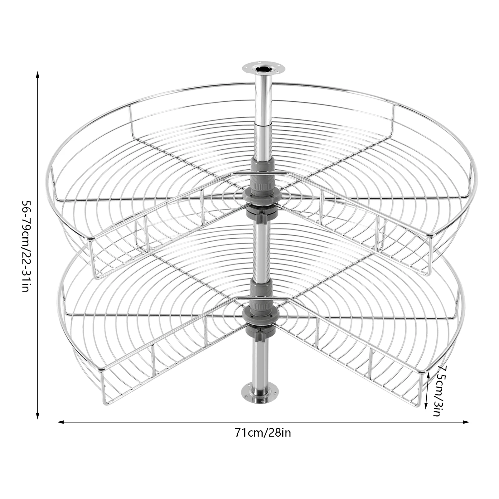 منظم زاوية خزانة قاعدة المطبخ الكسول بطبقتين مقاس 28 بوصة، 270 ° خزانة على شكل سلك زاوية عمياء دوارة مثبتة على شكل كلى #2