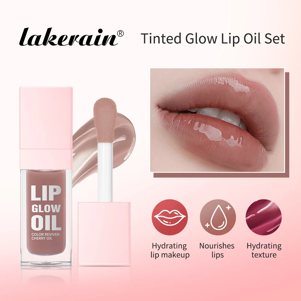 4Colors Tinted Glow Lip Oil Set Waterproof Long Lasting Moisturizing Lipstick Shine Glitter Lip Gloss Women Makeup Cosmetics