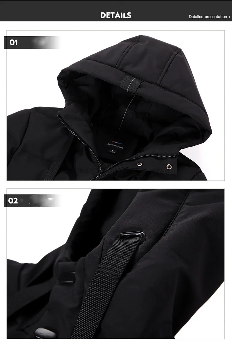 Chaqueta gruesa larga para hombre, Parkas cálidas con capucha, abrigos clásicos a prueba de viento, Parka de algodón con bolsillo, ropa de abrigo