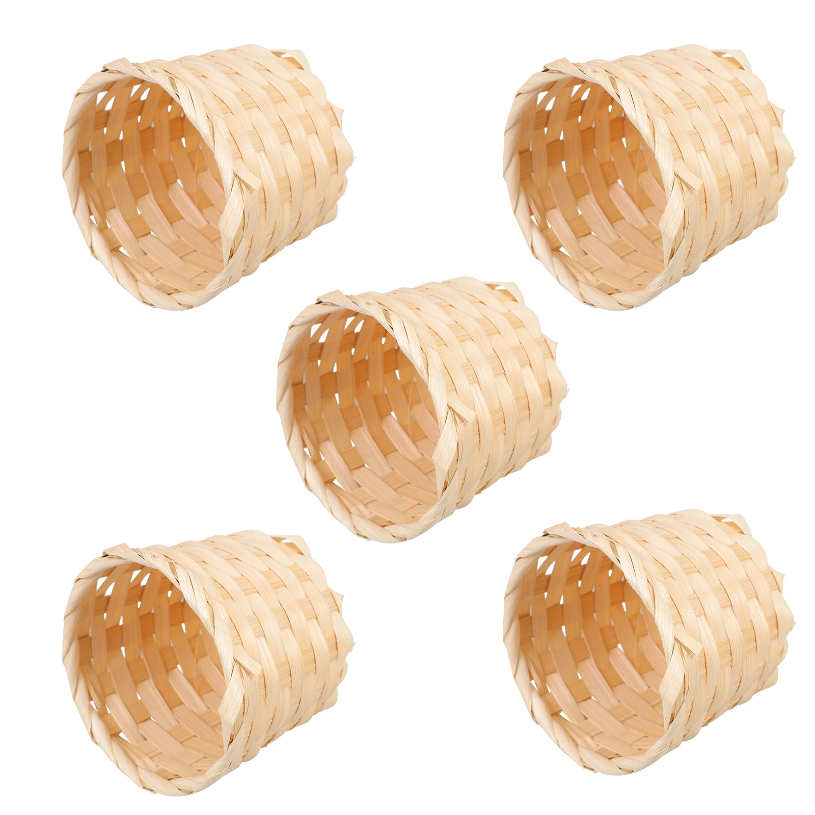 

5pcs Bamboo Woven Baskets Fruit Container Snack Food Serving Basket Reusable Bread Basket Woven Storage Solutions For