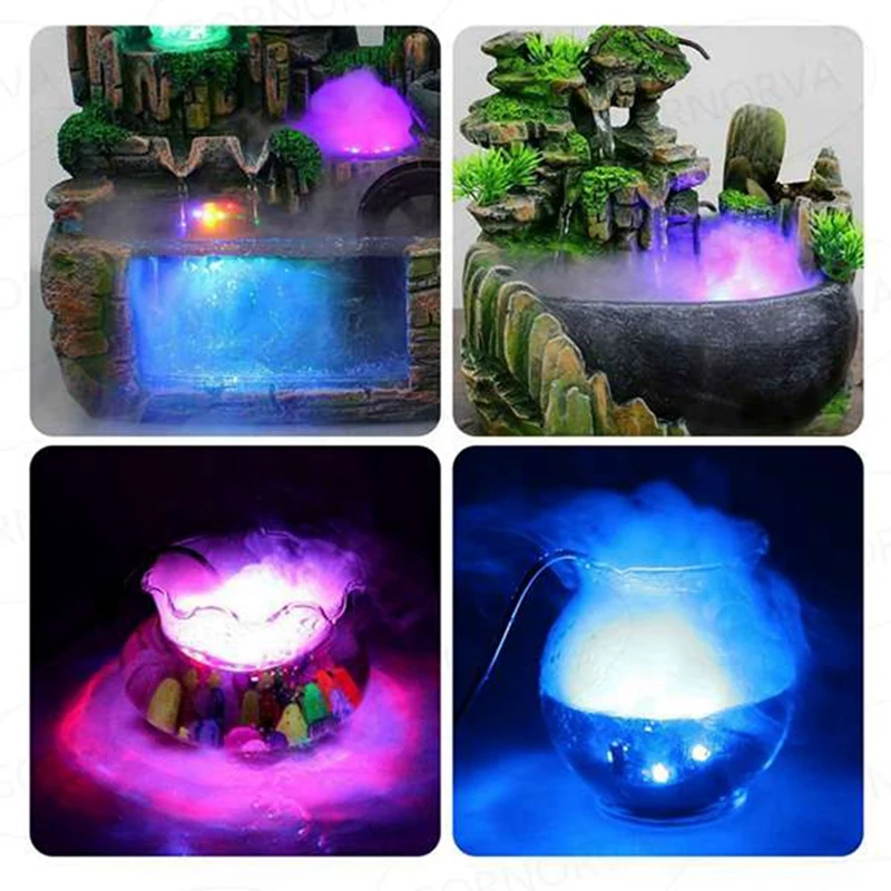 Mini humidificador generador de niebla, nebulizador, fuente de agua, atomizador de estanque, fabricante de niebla con 12 luces, decoración de paisaje