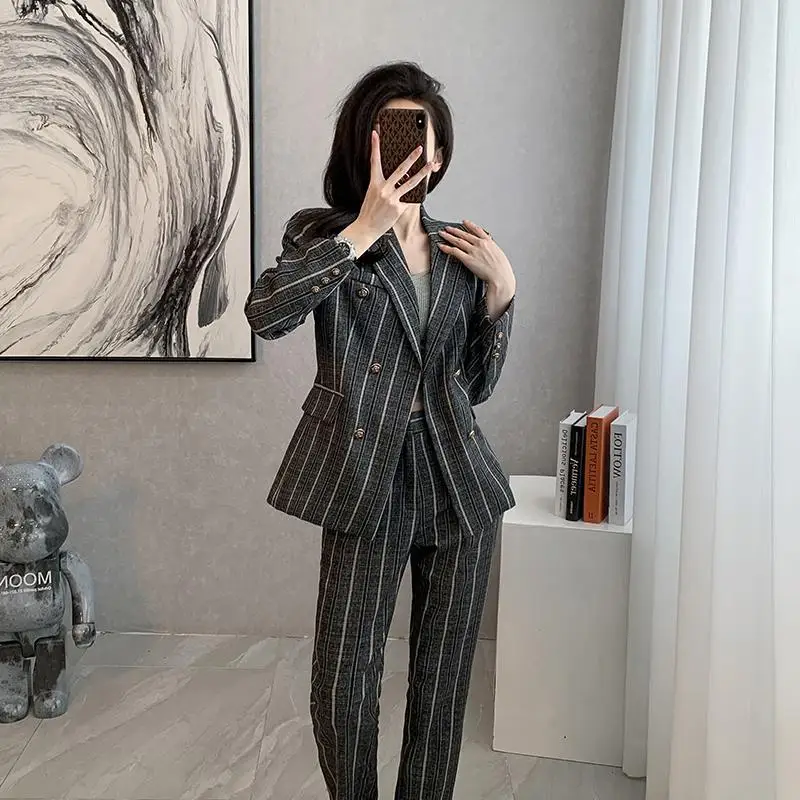 4-G8   High-grade striped suit jacket for women 2023 spring and autumn new British styall professional casual suit