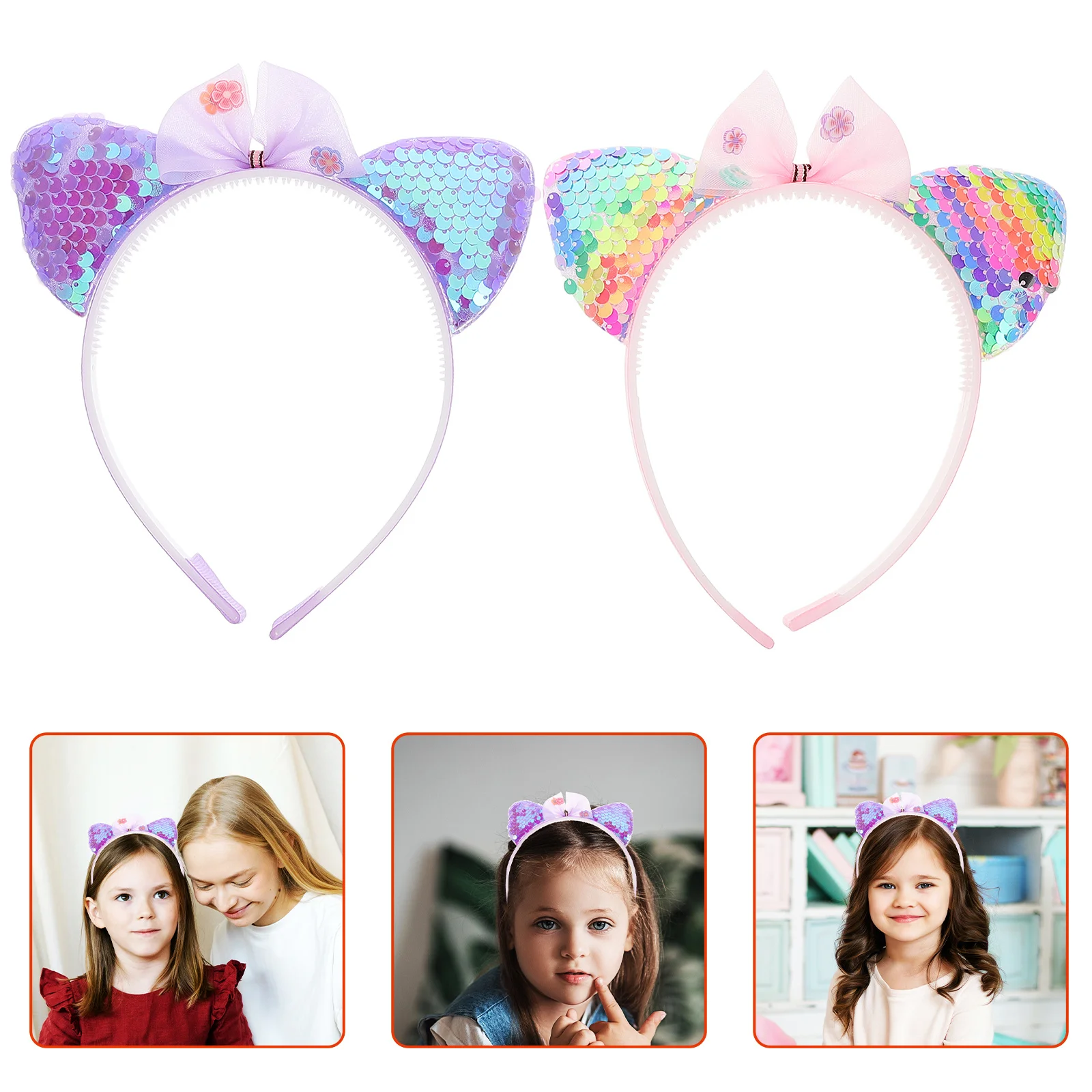 

2Pcs Ear Hair Clips Cute Sequin Ears Headband for Girls Party Holiday Daily Wear Fashion Accessories