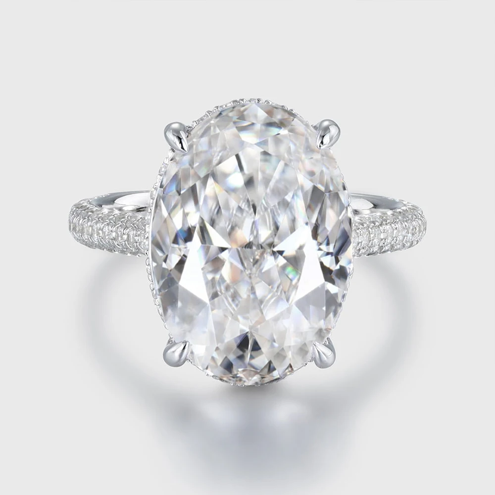8 karaat ovaal geslepen Moissanite half eeuwigheid ring voor vrouwen 925 sterling zilver verborgen Halo ovale diamanten verlovingsring sieraden GRA - afbeelding 2