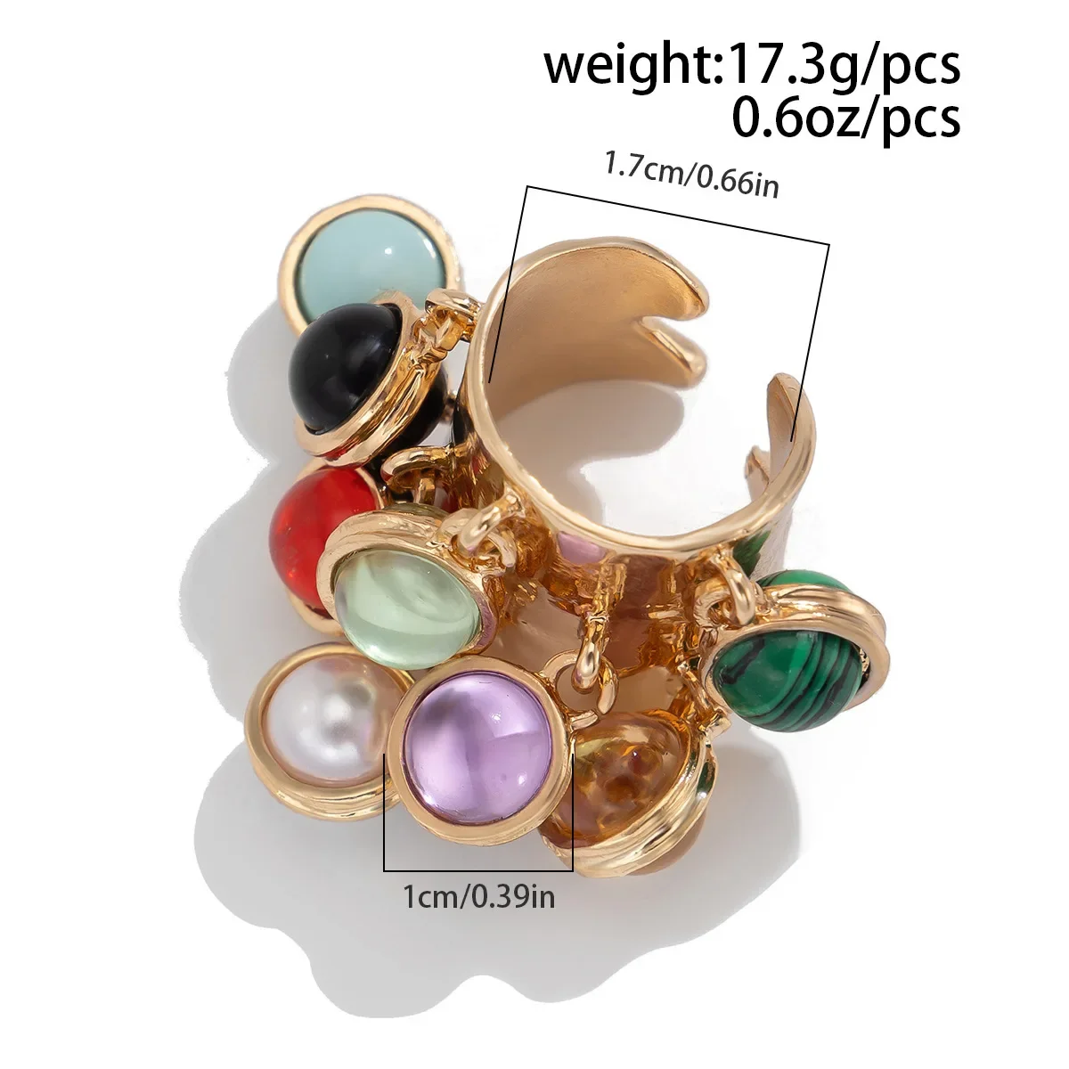 Vintage Natural Stone Multi-pendant Tassels Pendant Open Ring Women\'s Beaded Heart Ring Wedding Party Jewelry