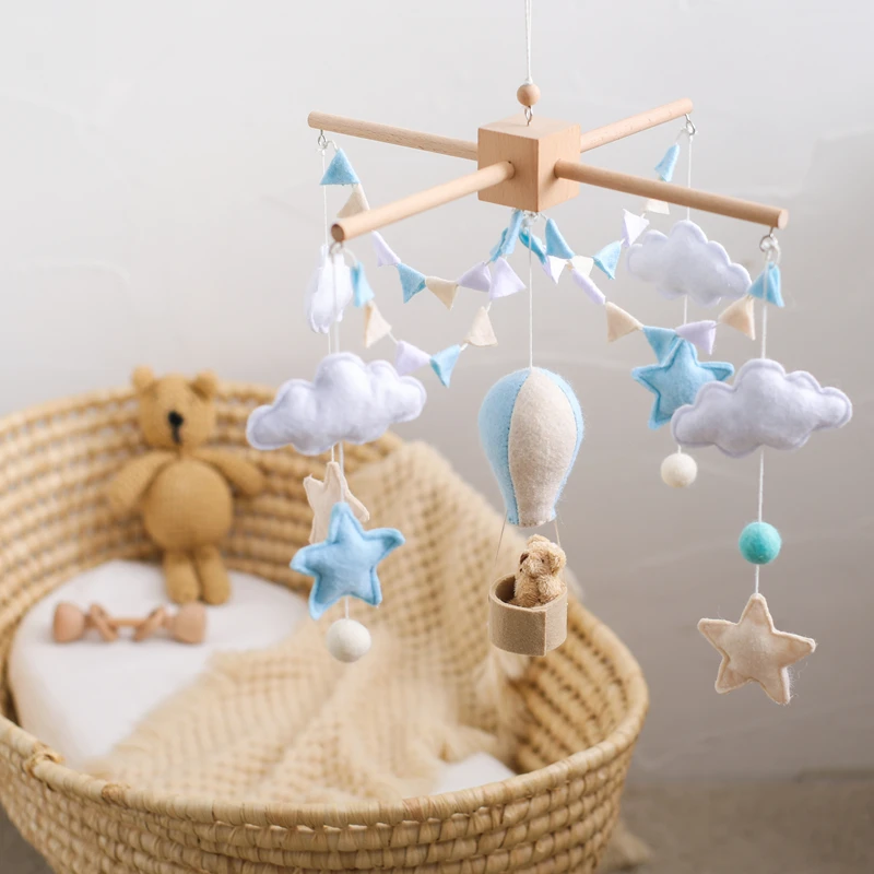 Baby Crib Mobile Bed Bell Soft Felt Hot Air Balloon Wind Chime Pendant Bed Bell Wooden Newborn Comfort Bed Bell Toys Baby Gift