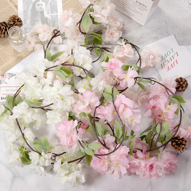 5 Stück Künstliche Kirschblüten-Ranke 180cm Kunstseidenblumen Hochzeitssaal-Dekoration Hintergrund-Blumenwand Kirschblüten-Ranke für Zuhause – Detail 1