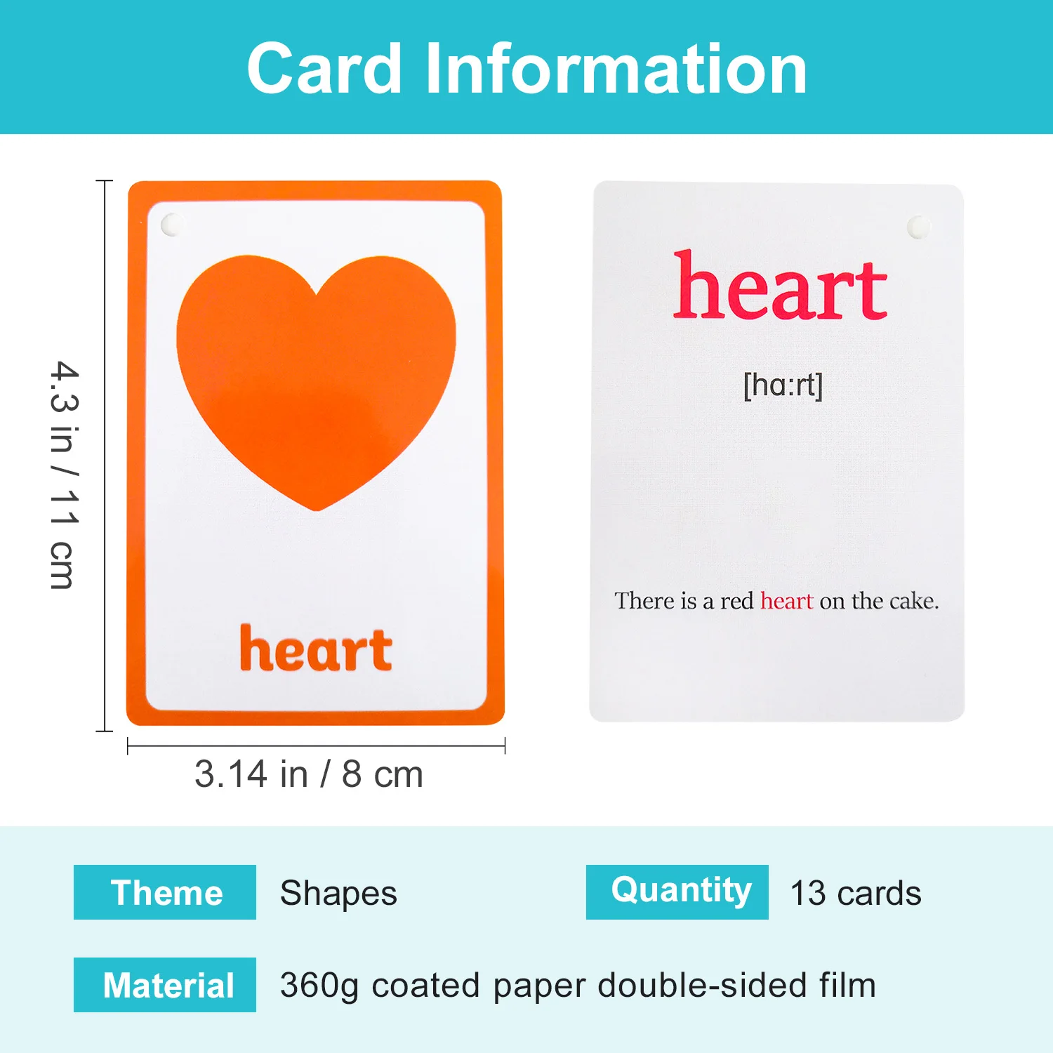 14Pcs Shapes Theme English Word Flashcards for Kids Baby Homeschool Supplies Montessori Educational Learning Cards