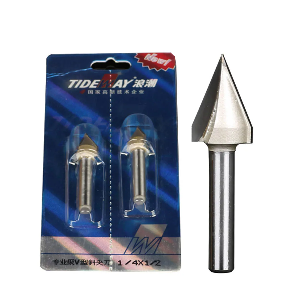 TIDEWAY 45 60 Degree V Bit Tungsten Carbide 3D V-Shaped Engraving Router Bit CNC Woodworking Tool for Hardwood MDF Plywood