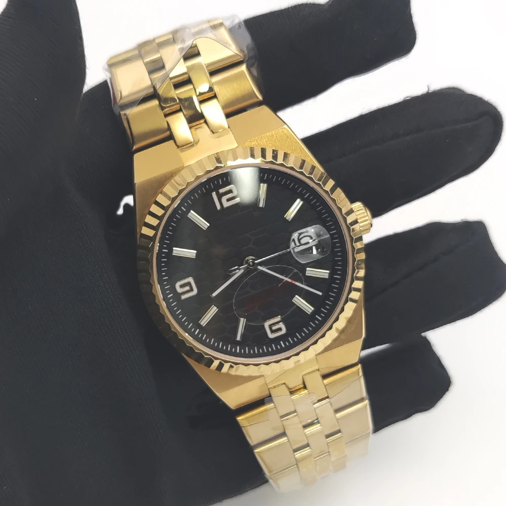6 colours Luxury Automatic Watch Luminous Calendar Stainless Steel Men Mechanical Wristwatches Sports Watch Golden