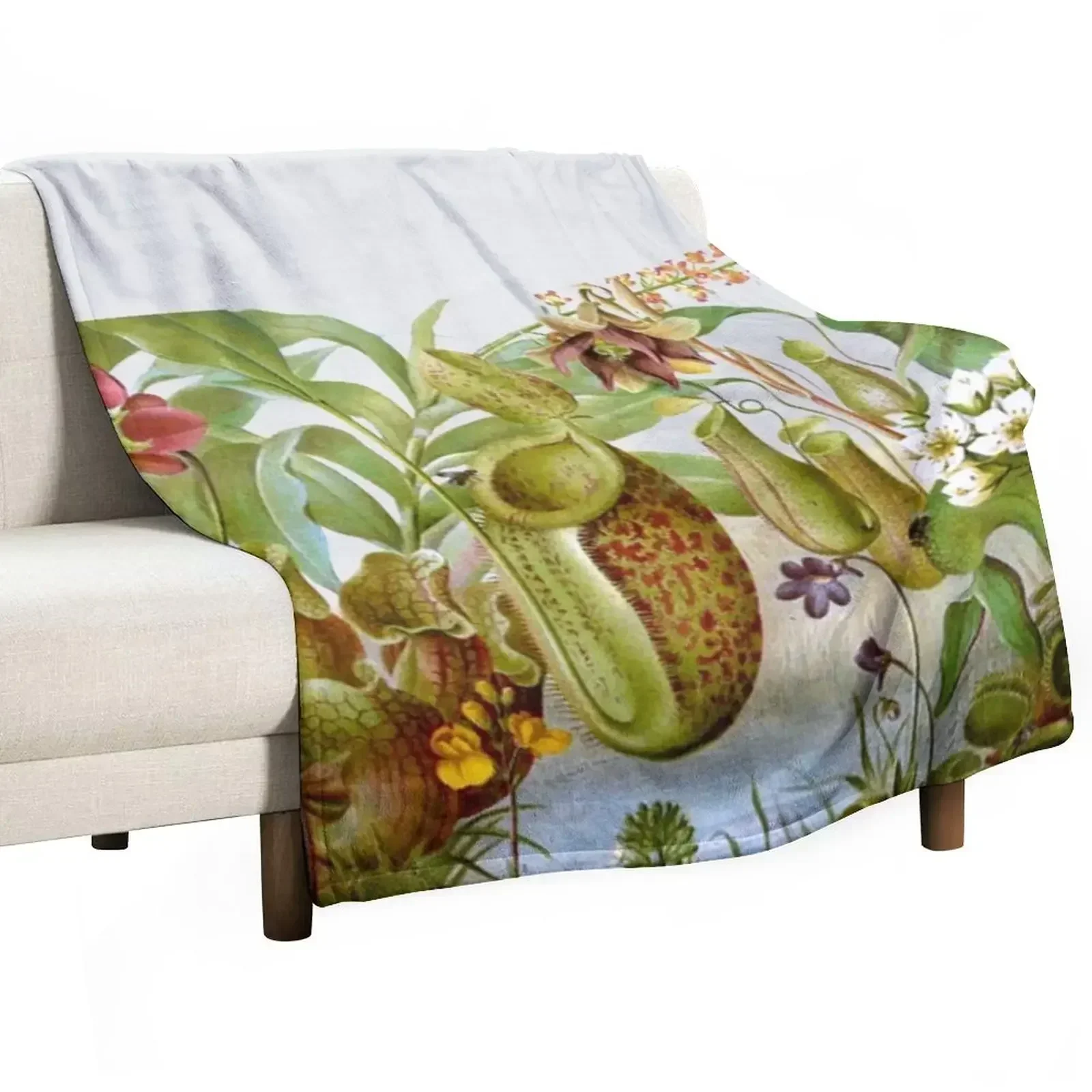 Vintage Carnivorous Plant Illustration Throw Blanket for winter Luxury Blankets