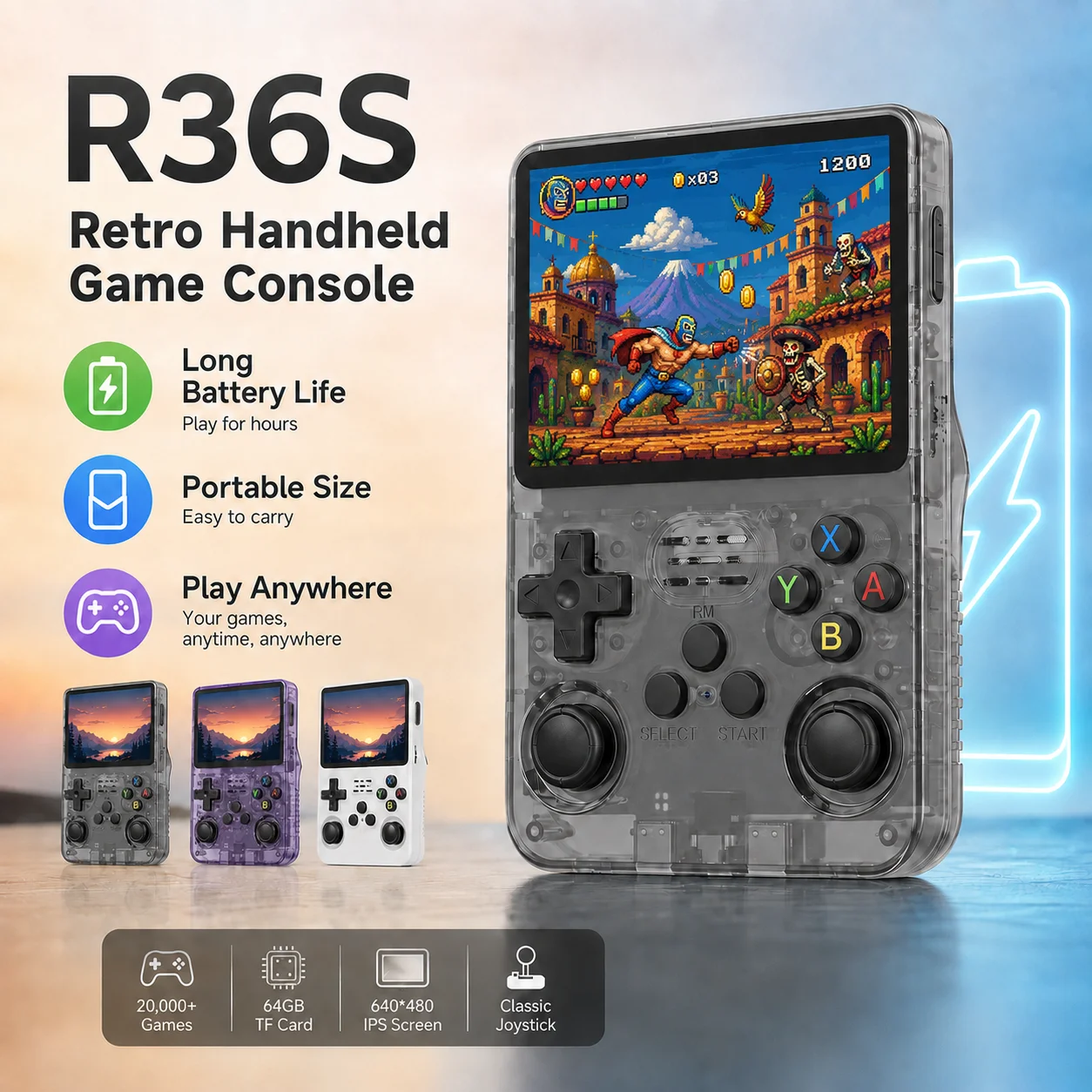 128G R36S Retro Handheld Game Console Linux System 3.5 Inch IPS Portable Pocket Player 64GB Video Gaming Kids Gifts